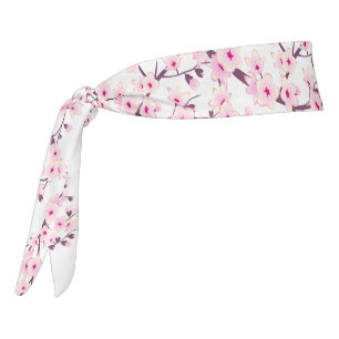 Floral Cherry Blossoms Pink White Tie Headband