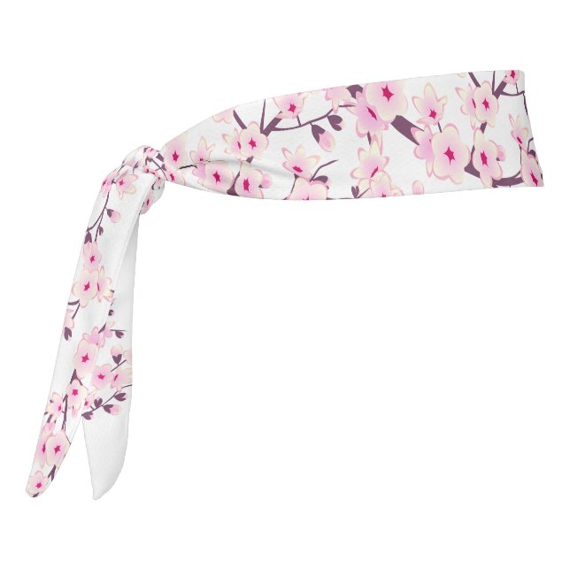 Floral Cherry Blossoms Pink White Tie Headband (Rotate 270)