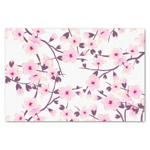 Floral Cherry Blossoms Pink White Tissue Paper