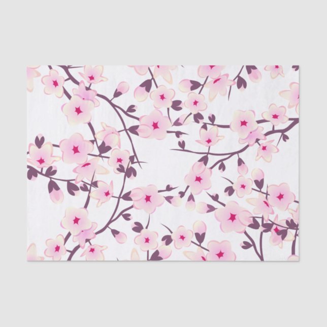 Floral Cherry Blossoms Pink White Tissue Paper (Front)