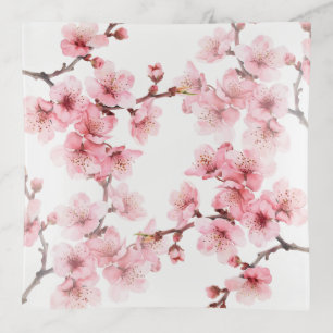 Floral Cherry Blossoms Pink White Trinket Tray