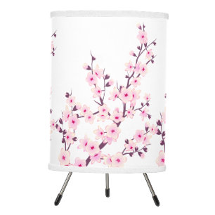 Floral Cherry Blossoms Pink White Tripod Lamp