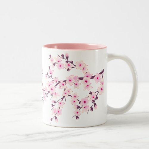 Floral Cherry Blossoms Pink White Two_Tone Coffee Mug