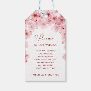 Floral Cherry Blossoms Pink White Wedding Gift Tags