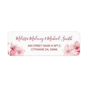 Floral Cherry Blossoms Pink White Wedding Label