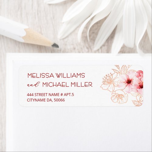 Floral Cherry Blossoms Pink White | Wedding Label