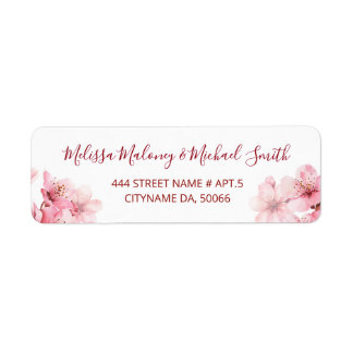 Floral Cherry Blossoms Pink White |  Wedding Label