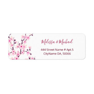 Floral Cherry Blossoms Pink White Wedding Label