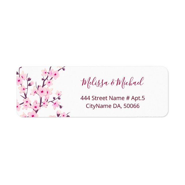 Floral Cherry Blossoms Pink White |  Wedding Label (Front)