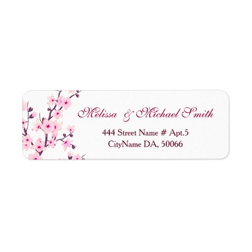 Floral Cherry Blossoms Pink White   Wedding Label
