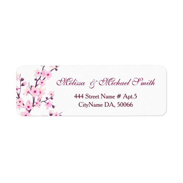 Floral Cherry Blossoms Pink White |  Wedding Label (Front)