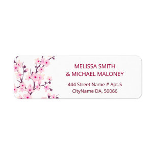 Floral Cherry Blossoms Pink White Wedding Label