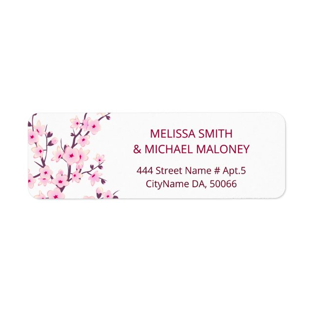 Floral Cherry Blossoms Pink White |  Wedding Label (Front)