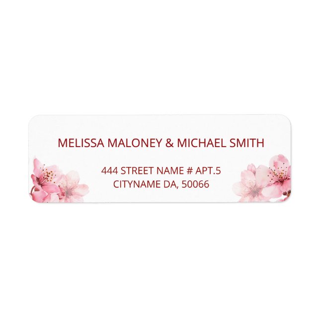 Floral Cherry Blossoms Pink White |  Wedding Label (Front)