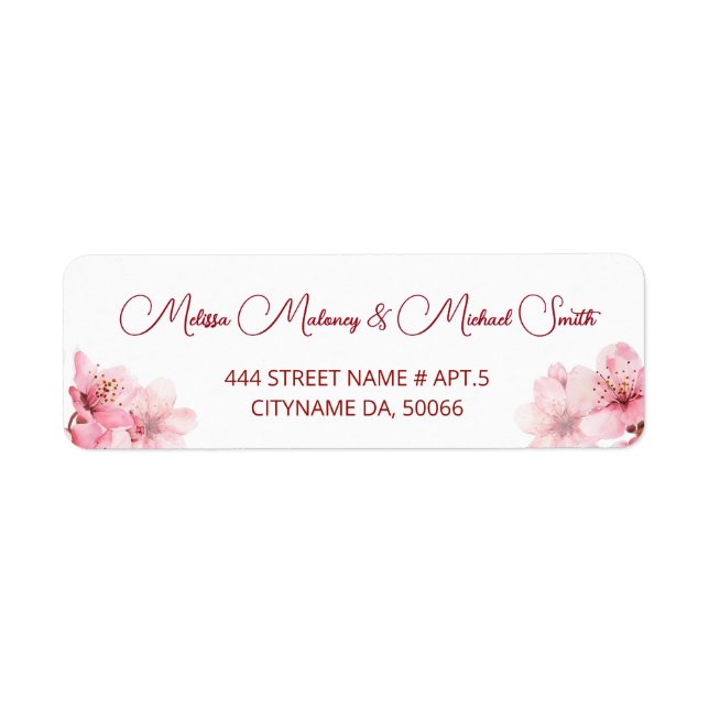 Floral Cherry Blossoms Pink White |  Wedding Label (Front)
