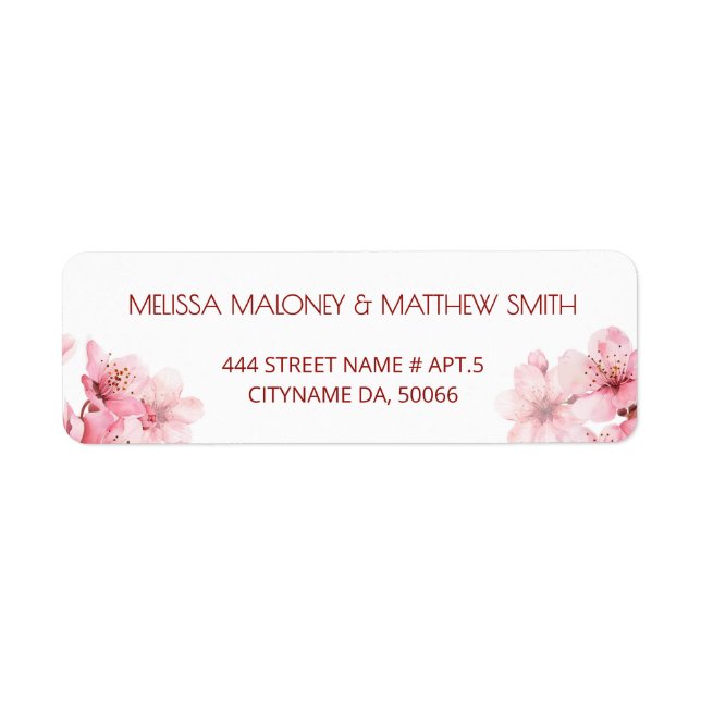 Floral Cherry Blossoms Pink White |  Wedding Label (Front)