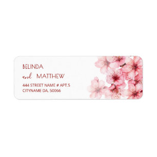 Floral Cherry Blossoms Pink White Wedding Label