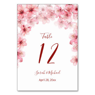 Floral Cherry Blossoms Pink White Wedding   Table Number
