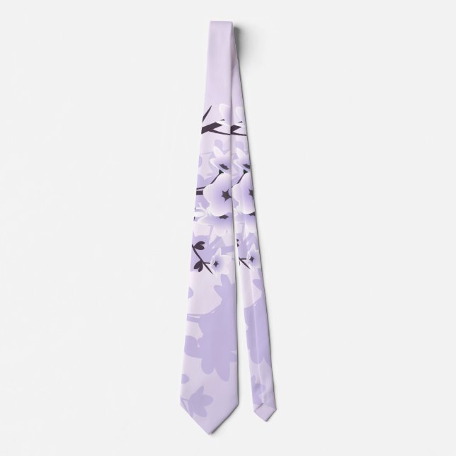 Floral Cherry Blossoms Purple Neck Tie (Front)