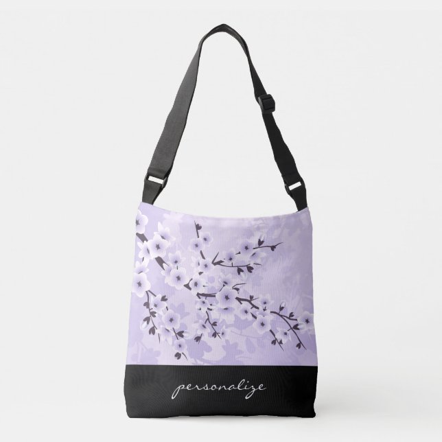 Floral Cherry Blossoms Purple Personalize Crossbody Bag (Front)