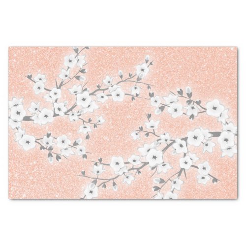 Floral Cherry Blossoms Rose Gold  Glitter Tissue Paper