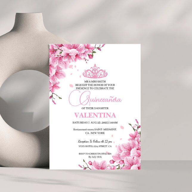 Floral Cherry Blossoms Rose spring Quinceañera Invitation (Creator Uploaded)