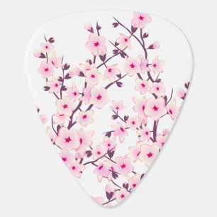 Floral Cherry Blossoms (Sakura) Pink White Guitar Pick