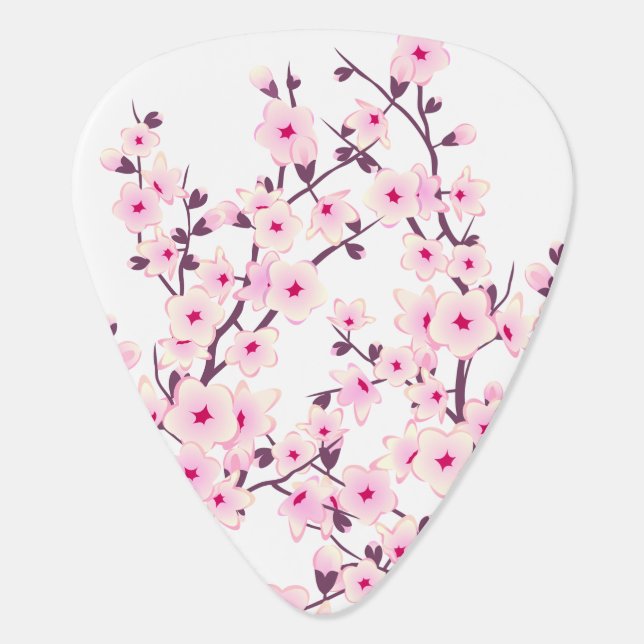 Floral Cherry Blossoms (Sakura) Pink White Guitar Pick (Back)
