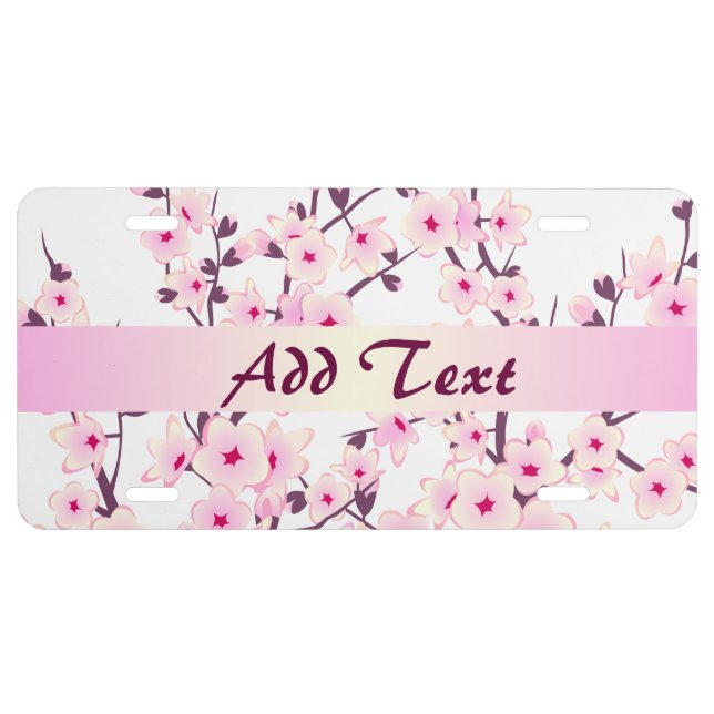 Floral Cherry Blossoms (Sakura) Pink White License Plate (Front)