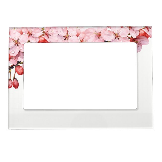 Floral Cherry Blossoms (Sakura) Pink White Magnetic Frame (Front)