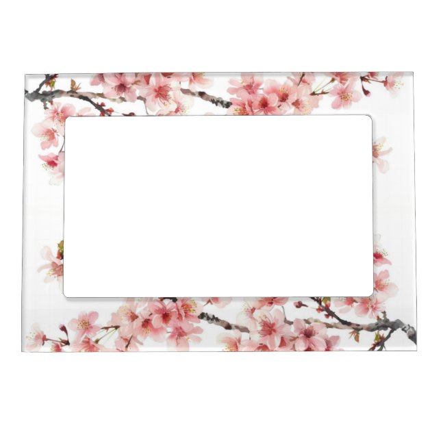 Floral Cherry Blossoms (Sakura) Pink White Magnetic Frame (Front)