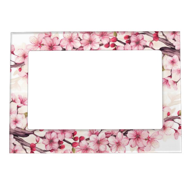 Floral Cherry Blossoms (Sakura) Pink White Magnetic Frame (Front)