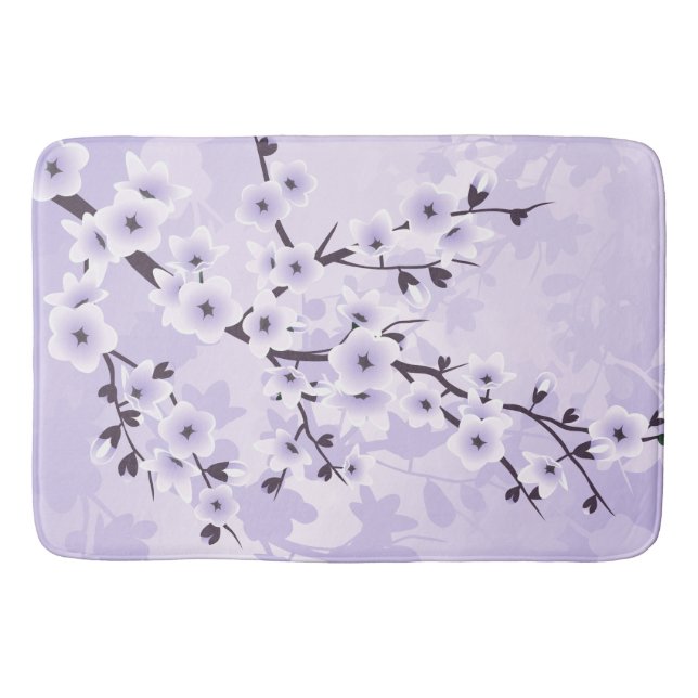 Floral Cherry Blossoms Sakura Purple Bathroom Mat (Front)