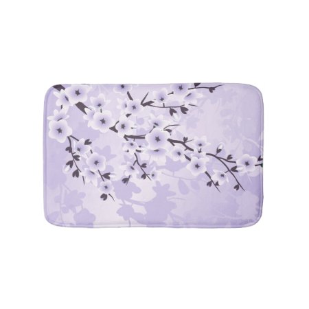 Floral Cherry Blossoms Sakura  Purple Bathroom Mat