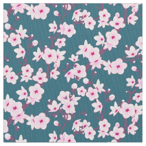 Floral Cherry Blossoms Teal Fabric