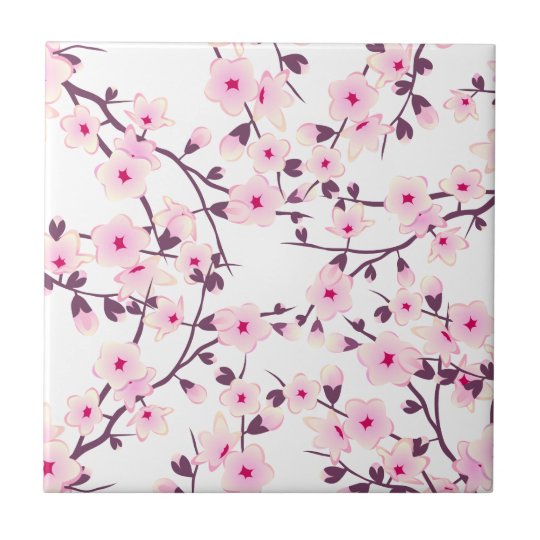 Floral Cherry Blossoms Tile | Zazzle.com