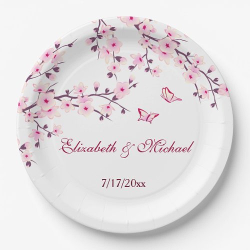 Floral Cherry Blossoms Wedding Paper Plates