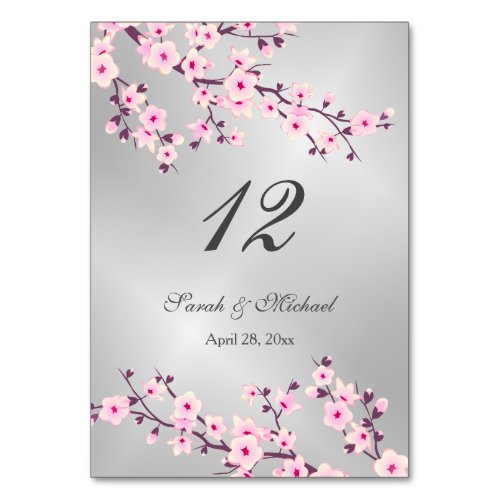 Floral Cherry Blossoms Wedding Table Card