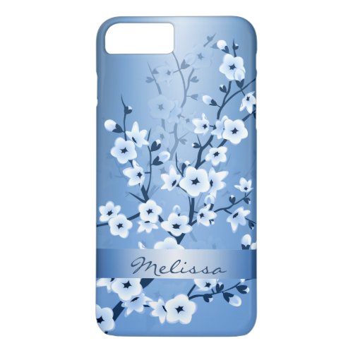 Floral Cherry Blossoms White Blue Monogram iPhone 8 Plus7 Plus Case