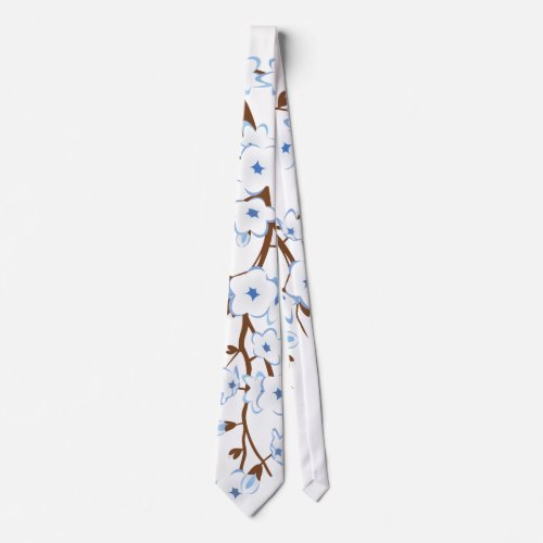 Floral Cherry Blossoms White Blue Neck Tie