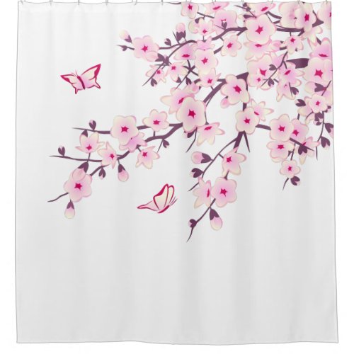 Floral Cherry Blossoms White Pink Shower Curtain