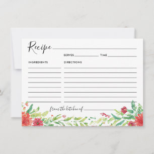 Floral Cherry Red Watercolor Guest Recipe Card