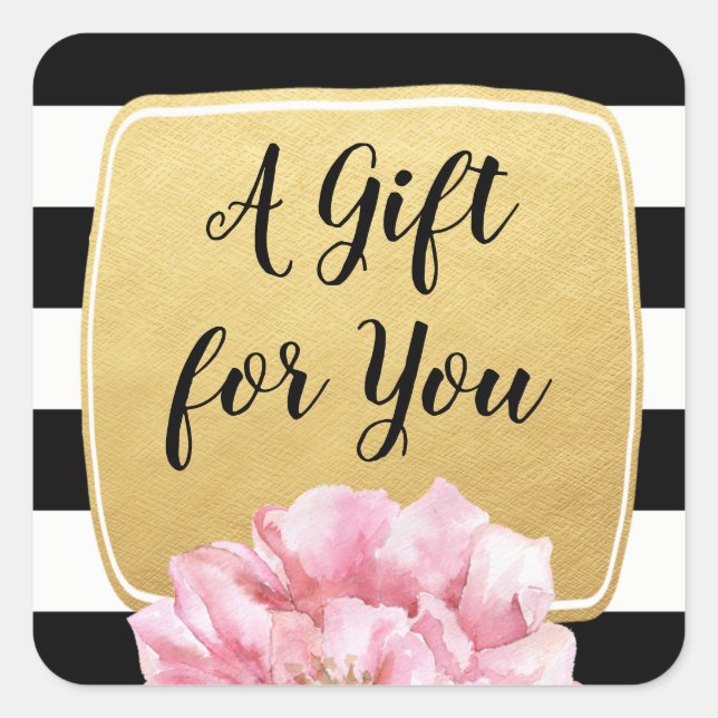 Floral Chic | A Gift For You | Faux Gold Foil Square Sticker (Front)
