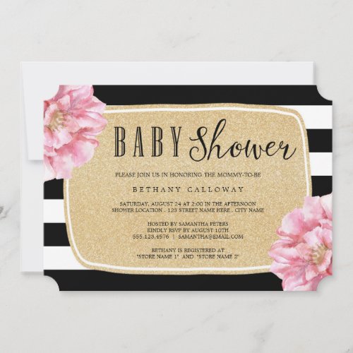 Floral Chic Baby Shower Invitation / Champagne 5" X 7" Invitation Card