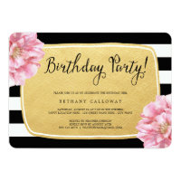 Floral Chic Birthday Invite / Faux Gold Foil