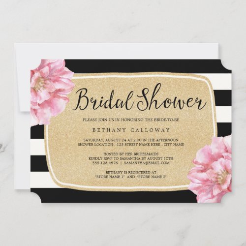 Floral Chic Bridal Shower Invitation / Champagne 5" X 7" Invitation Card
