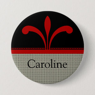 Floral Chic Button, Dark Red Pinback Button