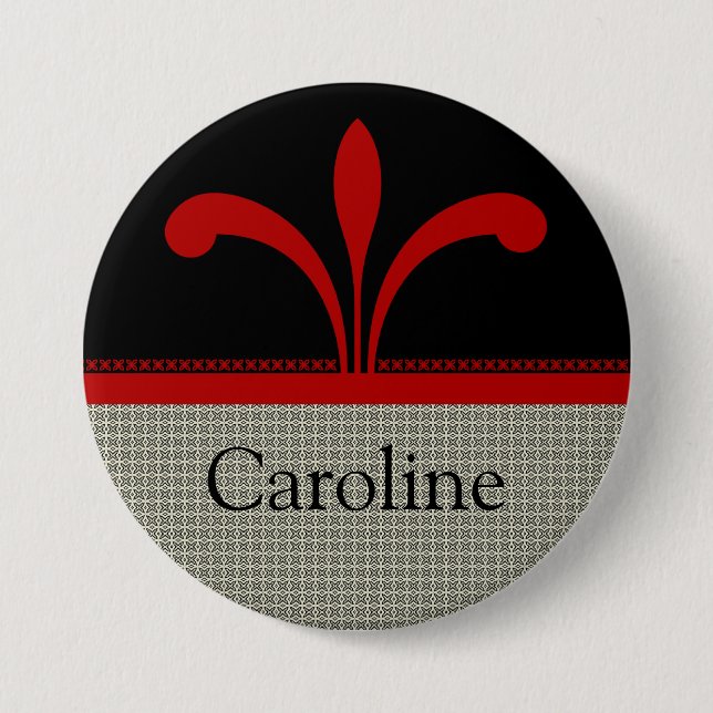 Floral Chic Button, Dark Red Pinback Button (Front)