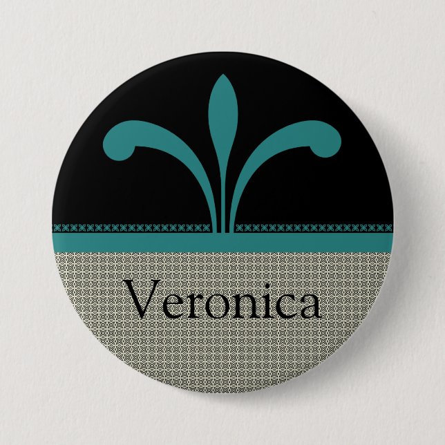 Floral Chic Button, Teal Pinback Button (Front)