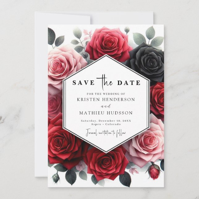 Floral Chic Crimson Red Wedding Save The Date (Front)